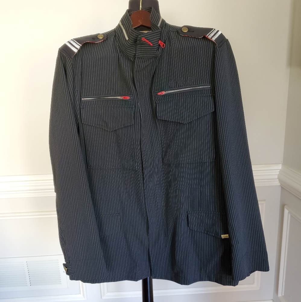 Subscript Mens Military Style Striped Jacket